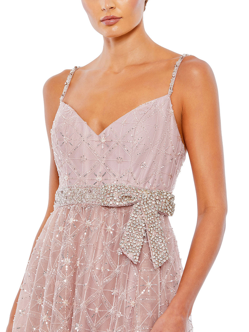 Pink Rhinestone Embellished Sweetheart Neckline Gown