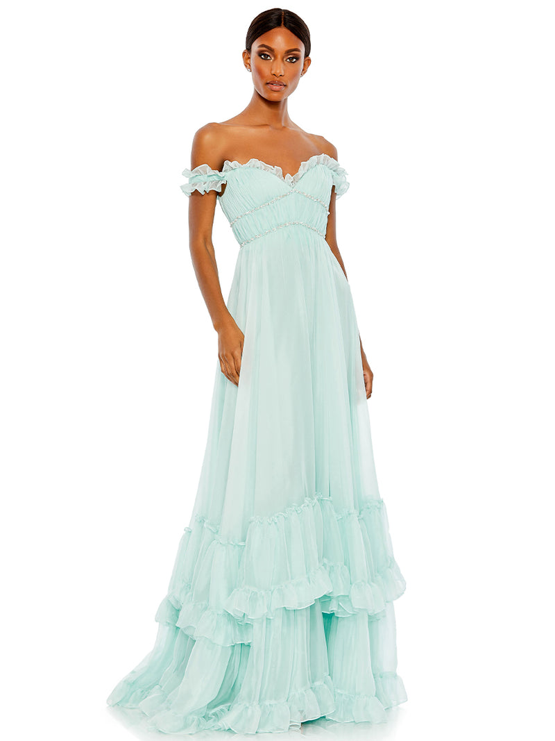 Blue Ruffle Tiered Babydoll Flowy Gown
