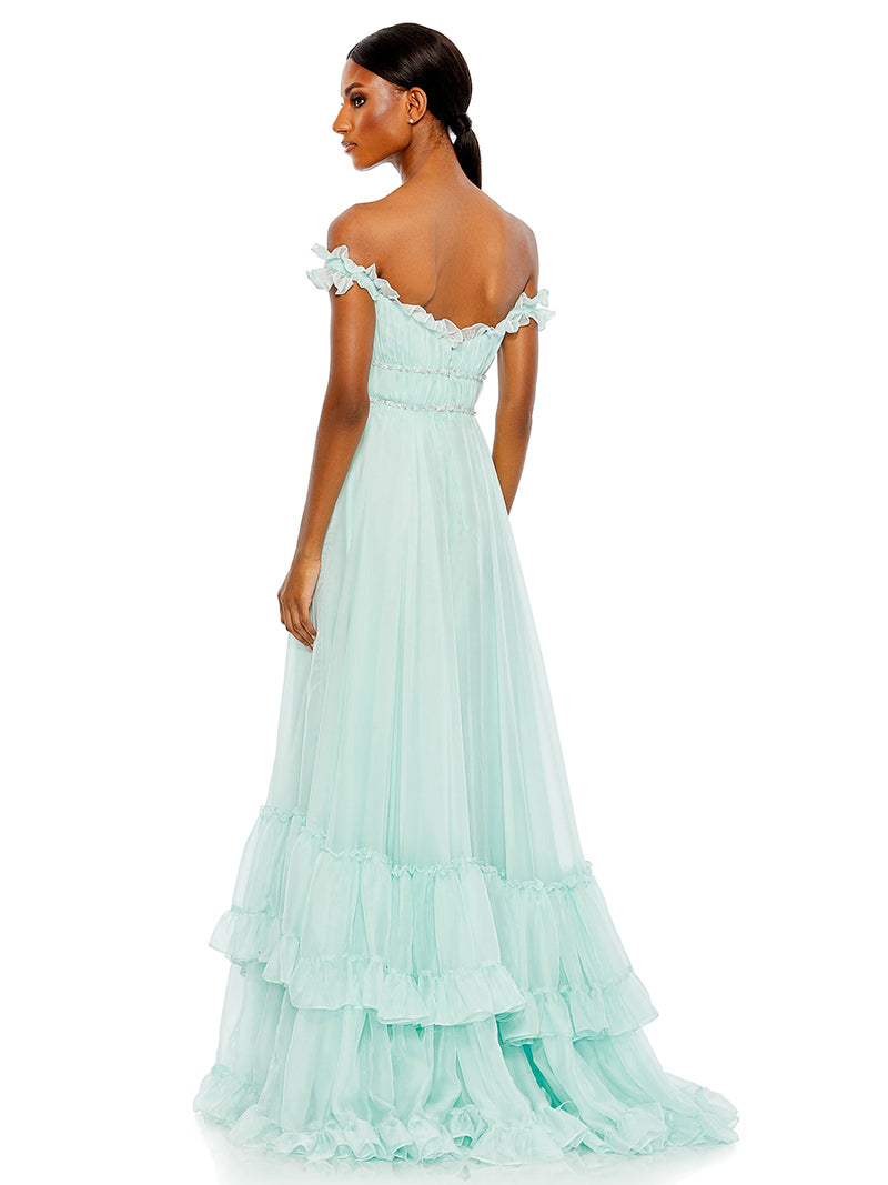 Blue Ruffle Tiered Babydoll Flowy Gown