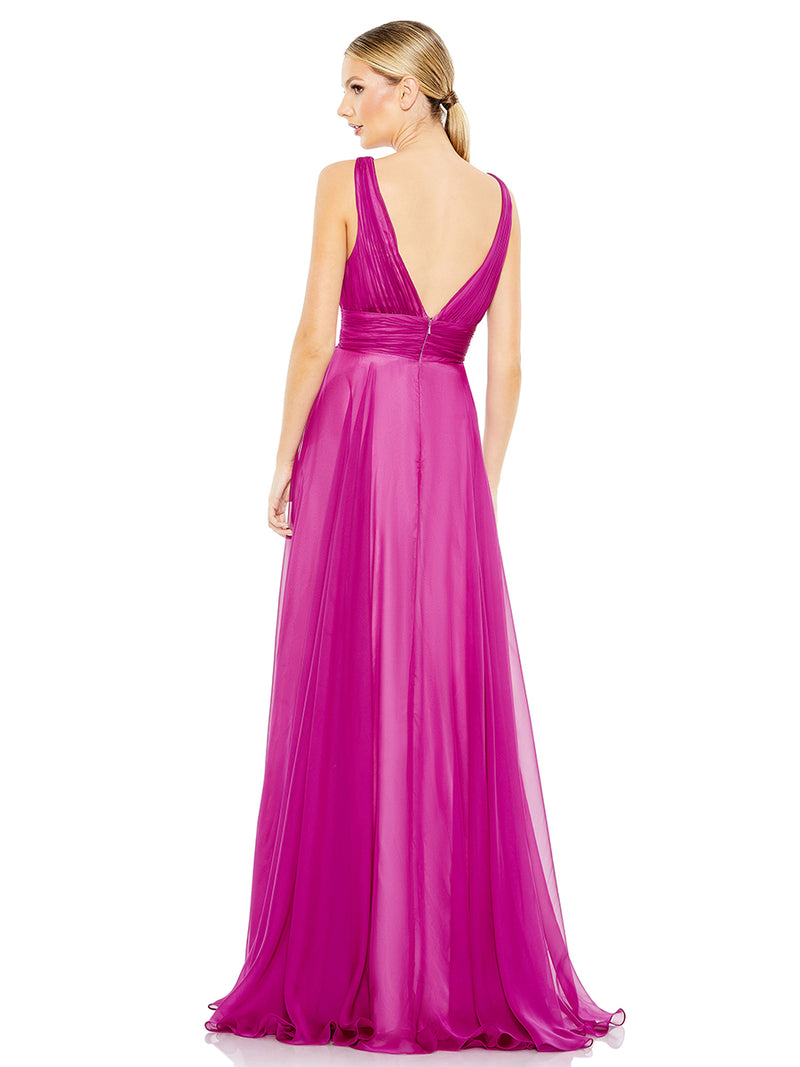 Purple Draped Sleeveless V Neck Flowy Gown