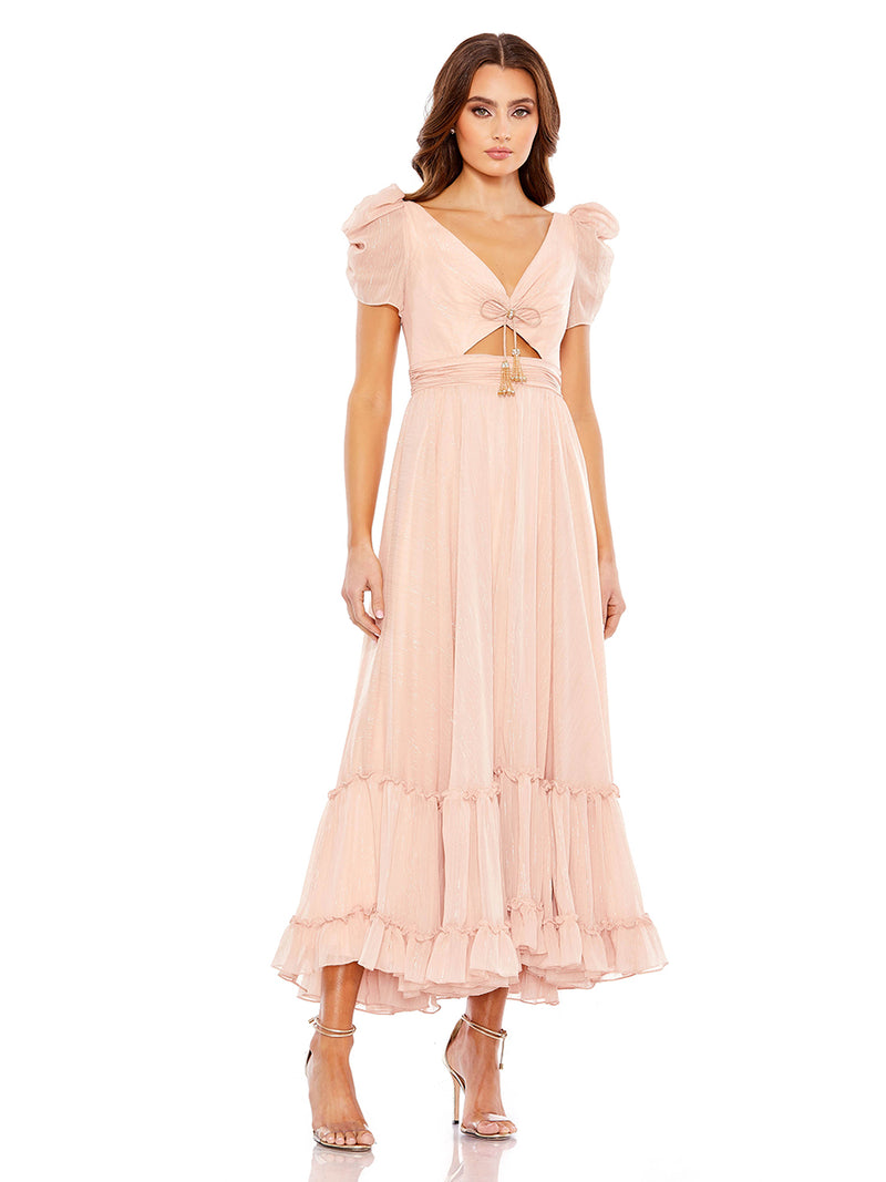 Ruffle Tiered Metallic Ruched Shoulder Dress Ruffle Tiered Metallic Ruched Shoulder Dress