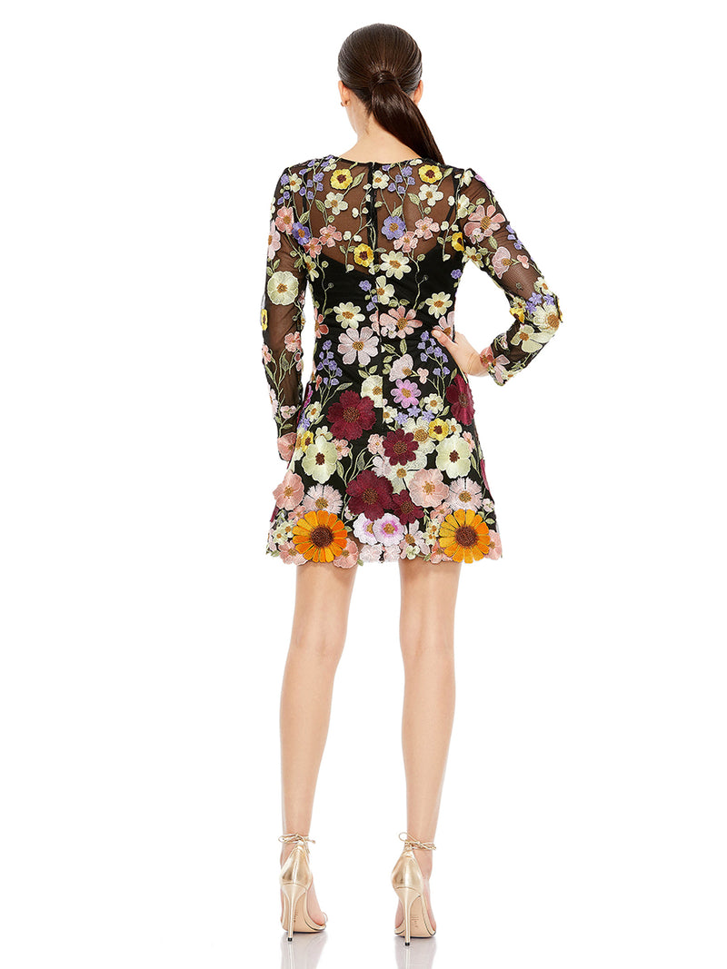 Floral Embroidered Long Sleeve Mini Dress