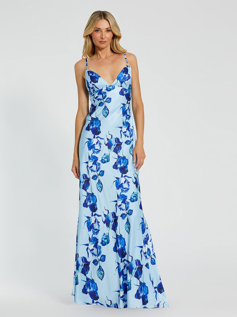 Blue Floral Print Cami Slip Dress