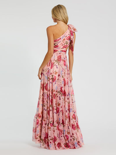 Pink Side Cut Out One Shoulder Gown