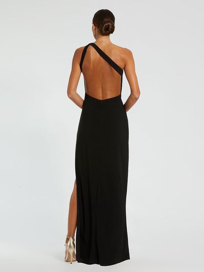 Black One Shoulder Gown with Sheer Embellished Cut Out