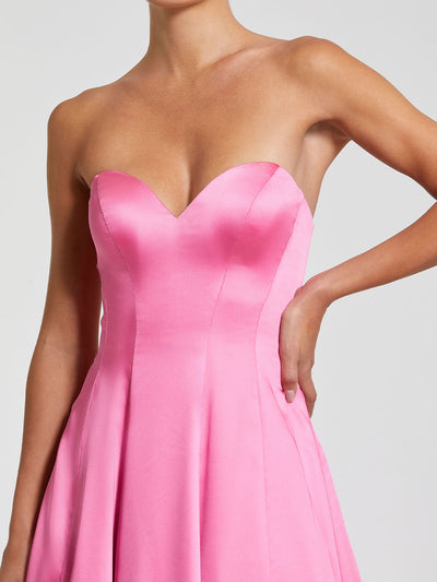 Pink Strapless Satin Ballgown With Bow Details