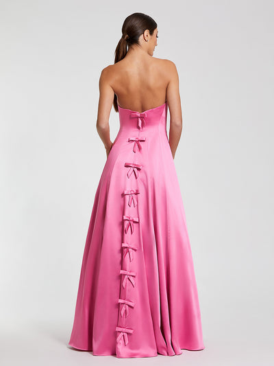 Pink Strapless Satin Ballgown With Bow Details