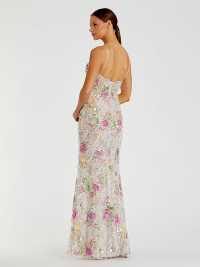 Multicolor Embellished Bustier Floral Trumpet Gown