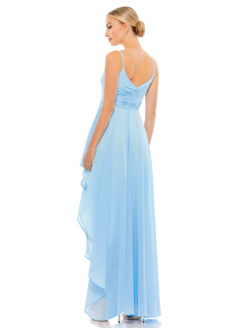 Blue Asymmetrical Hem Chiffon Maxi Dress