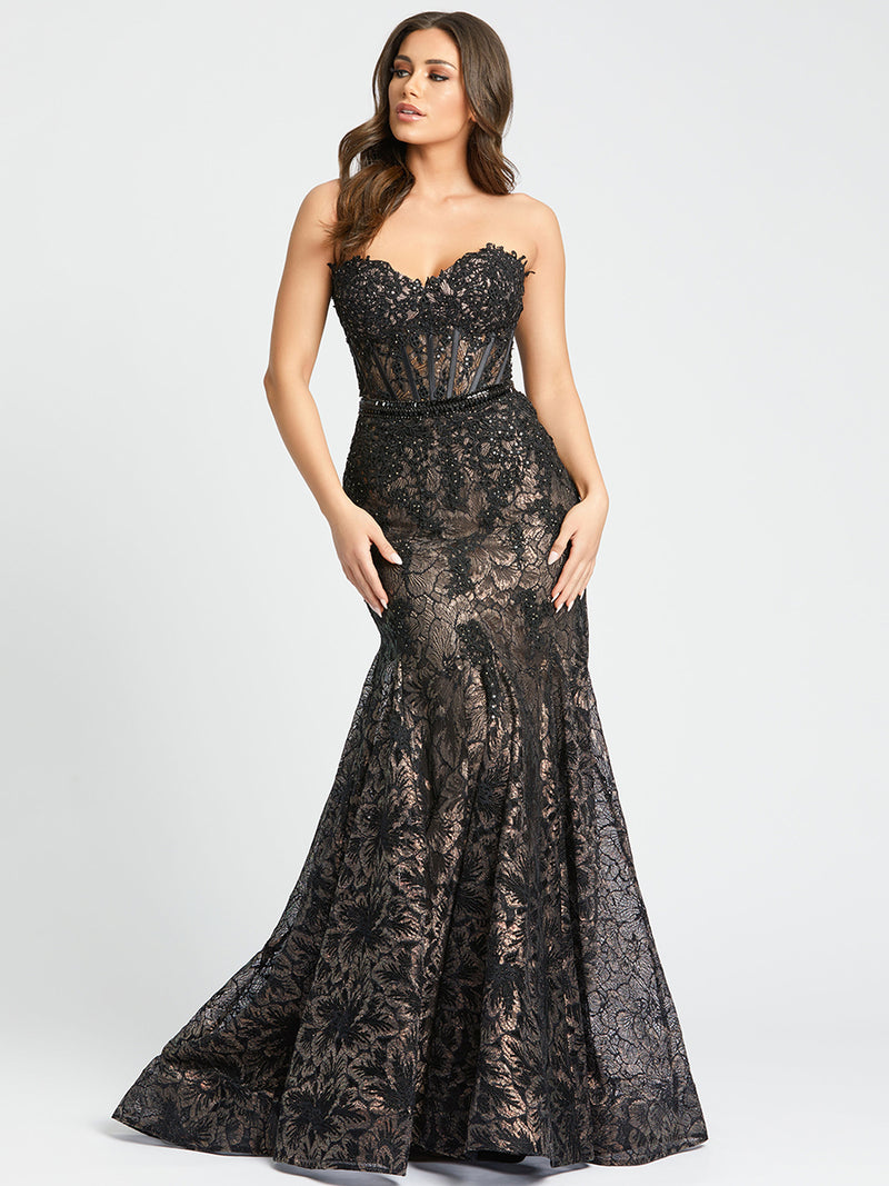 Black Embellished Strapless Sweetheart Trumpet Gown