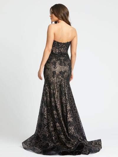 Black Embellished Strapless Sweetheart Trumpet Gown