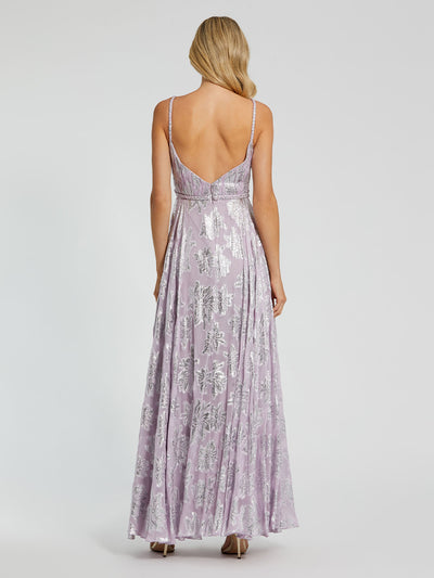 Purple Braided Strap A-Line Floral Gown