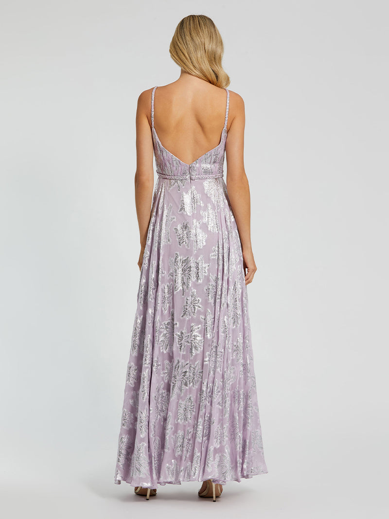 Purple Braided Strap A-Line Floral Gown