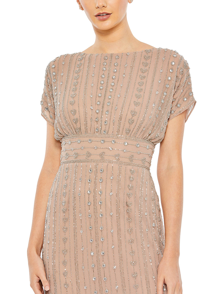beaded cap sleeve column midi dress Green Beaded Cap Sleeve Sheath Midi Dress main image 0
