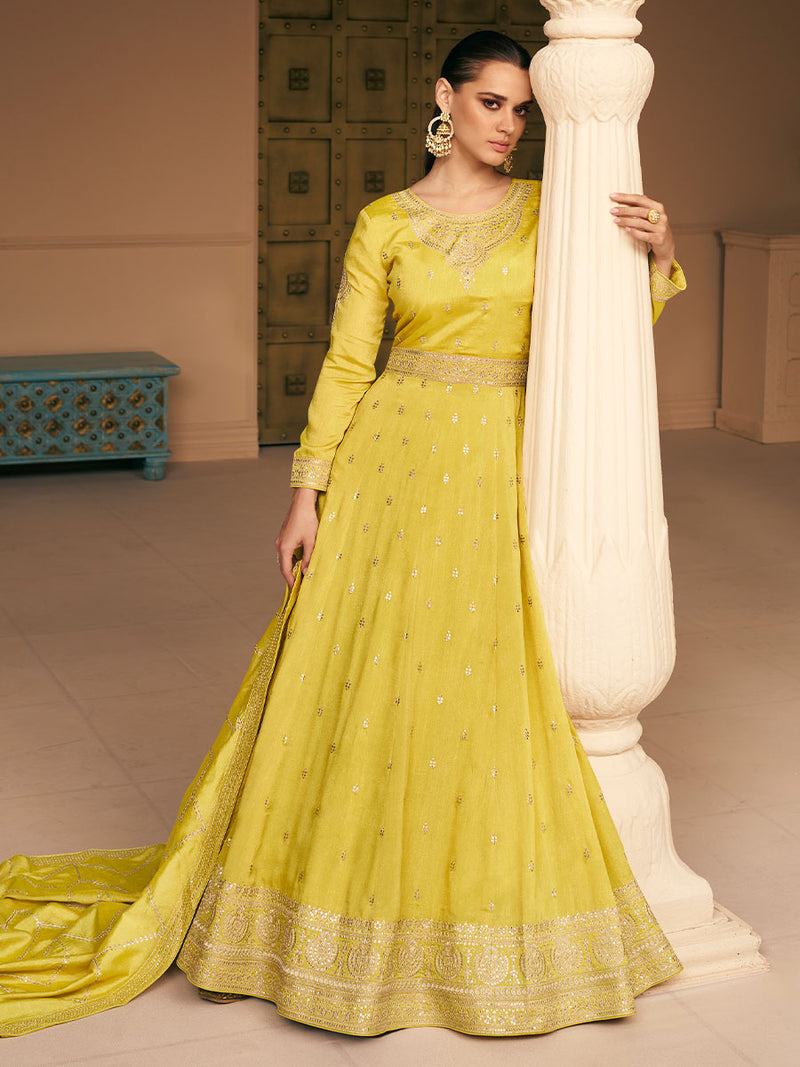 Mustard Yellow Designer Premium Silk Gown