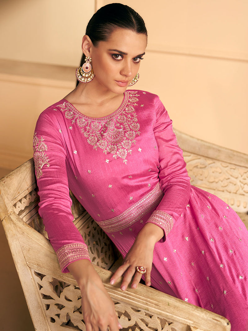 Rosy Pink Designer Premium Silk Gown
