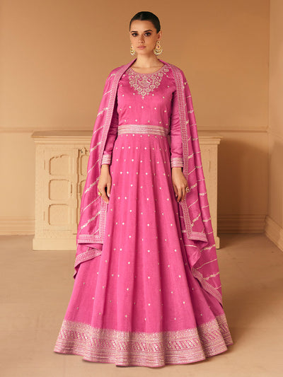 Rosy Pink Designer Premium Silk Gown