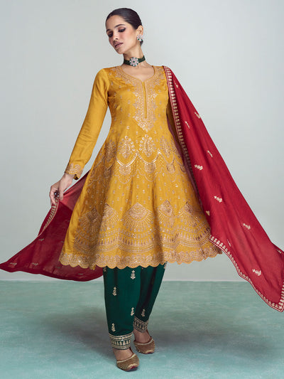 Mustard Yellow Designer Premium Silk Salwar Suit