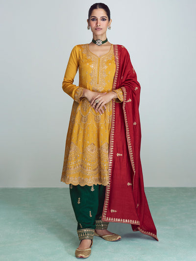 Mustard Yellow Designer Premium Silk Salwar Suit