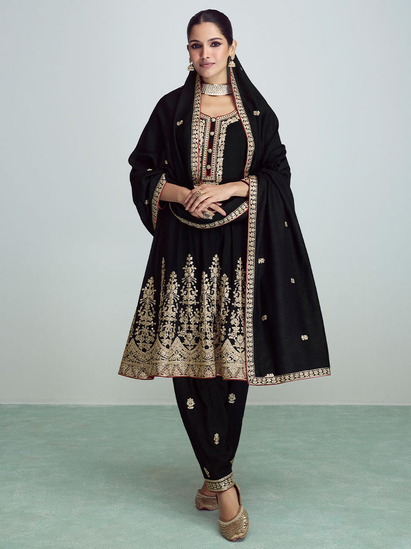 Smoky Black Designer Premium Silk Salwar Suit