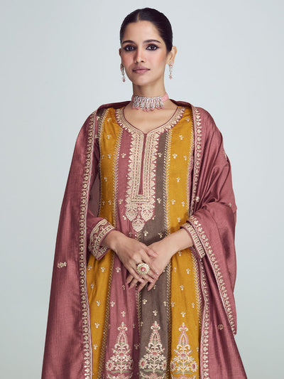 Satin Sheen Gold Designer Premium Silk Salwar Suit