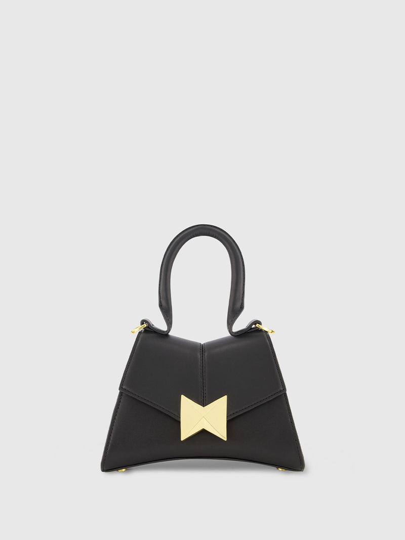 Angular Mini Leather Handbag With Gold Hardware