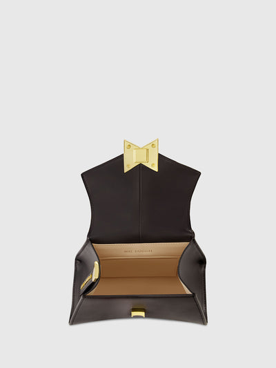 Angular Mini Leather Handbag With Gold Hardware
