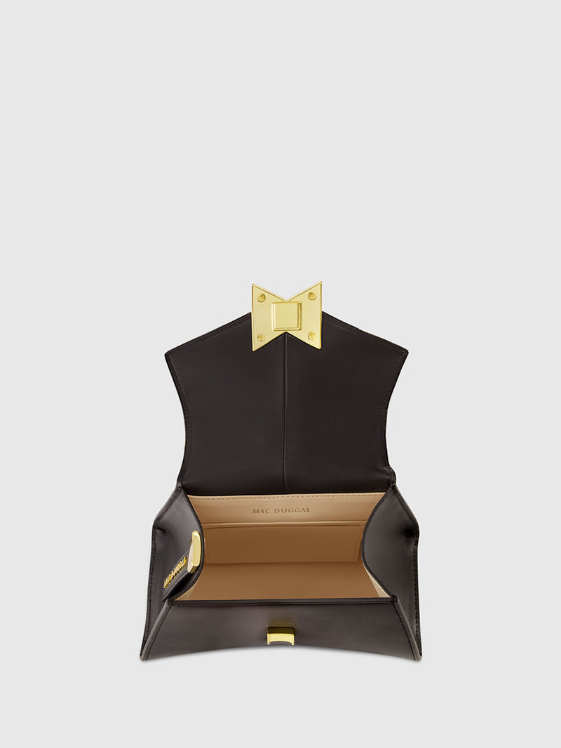 Angular Mini Leather Handbag With Gold Hardware