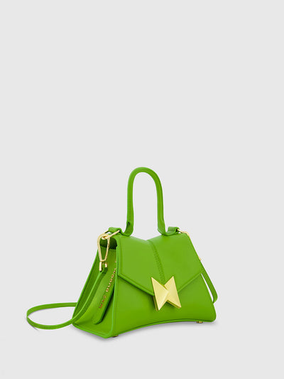 Angular Mini Leather Handbag With Gold Hardware