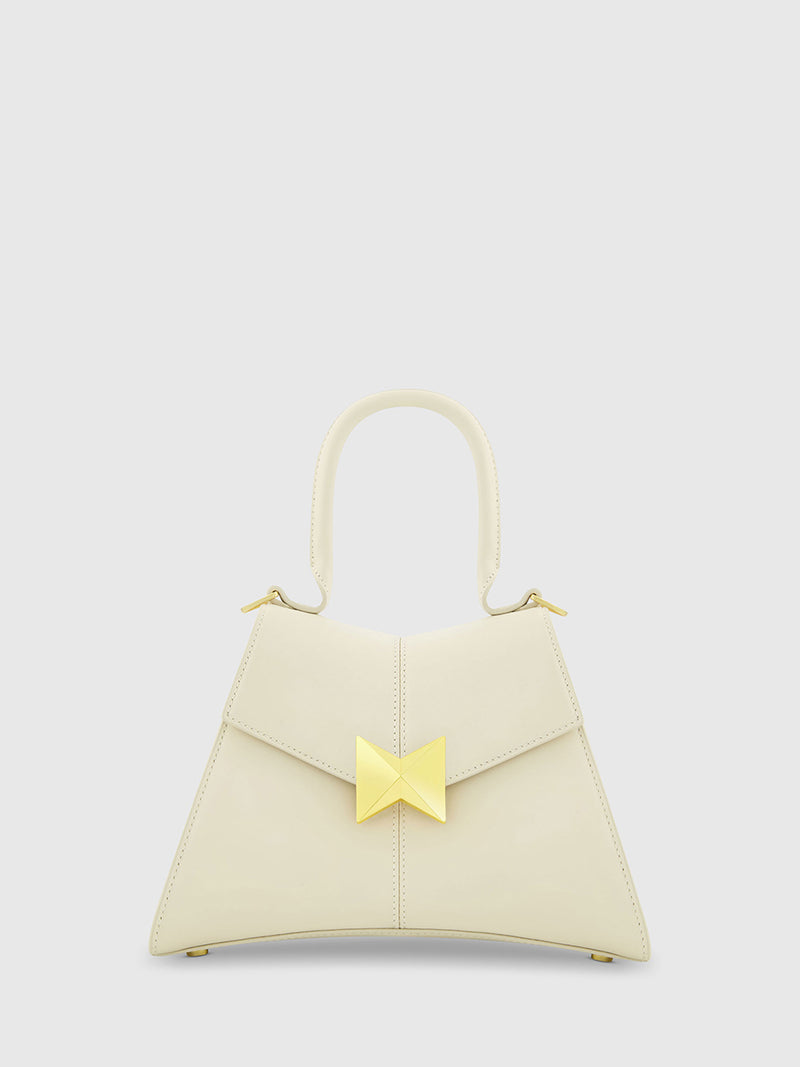 Angular Small Leather Handbag With Gold Hardware