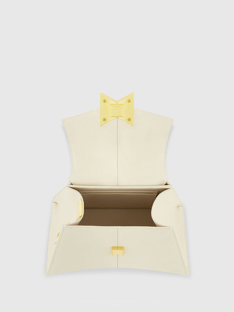 Angular Small Leather Handbag With Gold Hardware