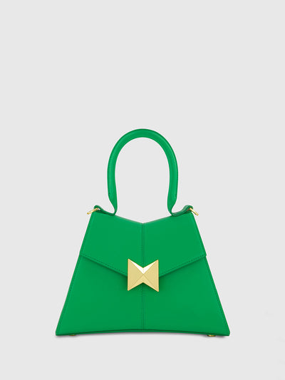 Angular Small Leather Handbag With Gold Hardware