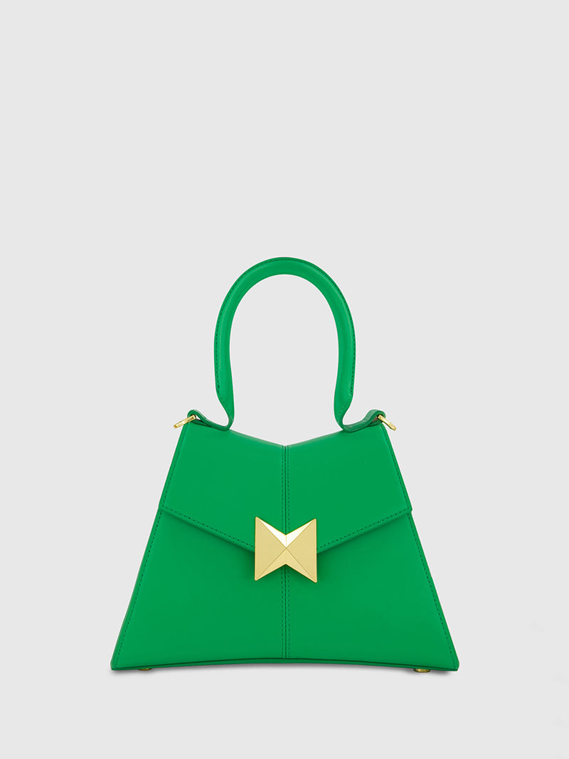 Angular Small Leather Handbag With Gold Hardware