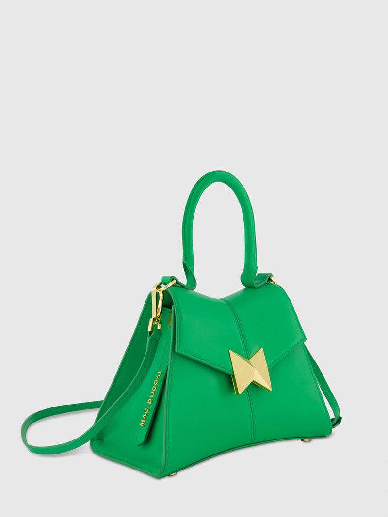 Angular Small Leather Handbag With Gold Hardware