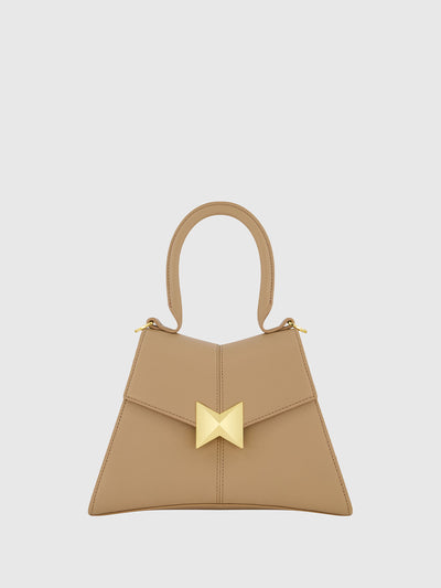 Angular Small Leather Handbag With Gold Hardware