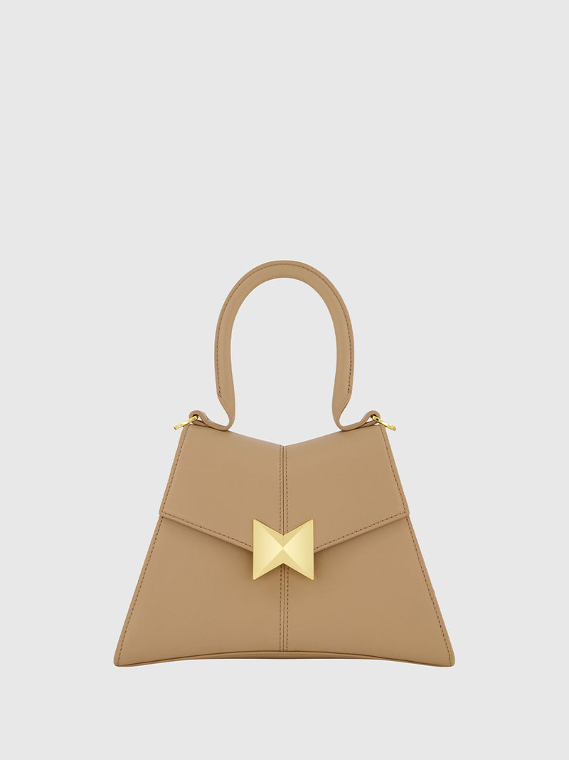 Angular Small Leather Handbag With Gold Hardware