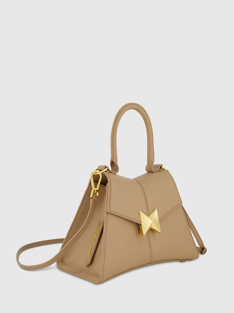 Angular Small Leather Handbag With Gold Hardware