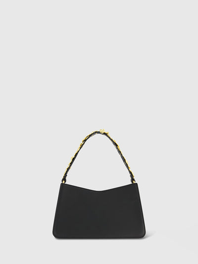 Gold Floral Small Black Nappa Leather Shoulder Bag