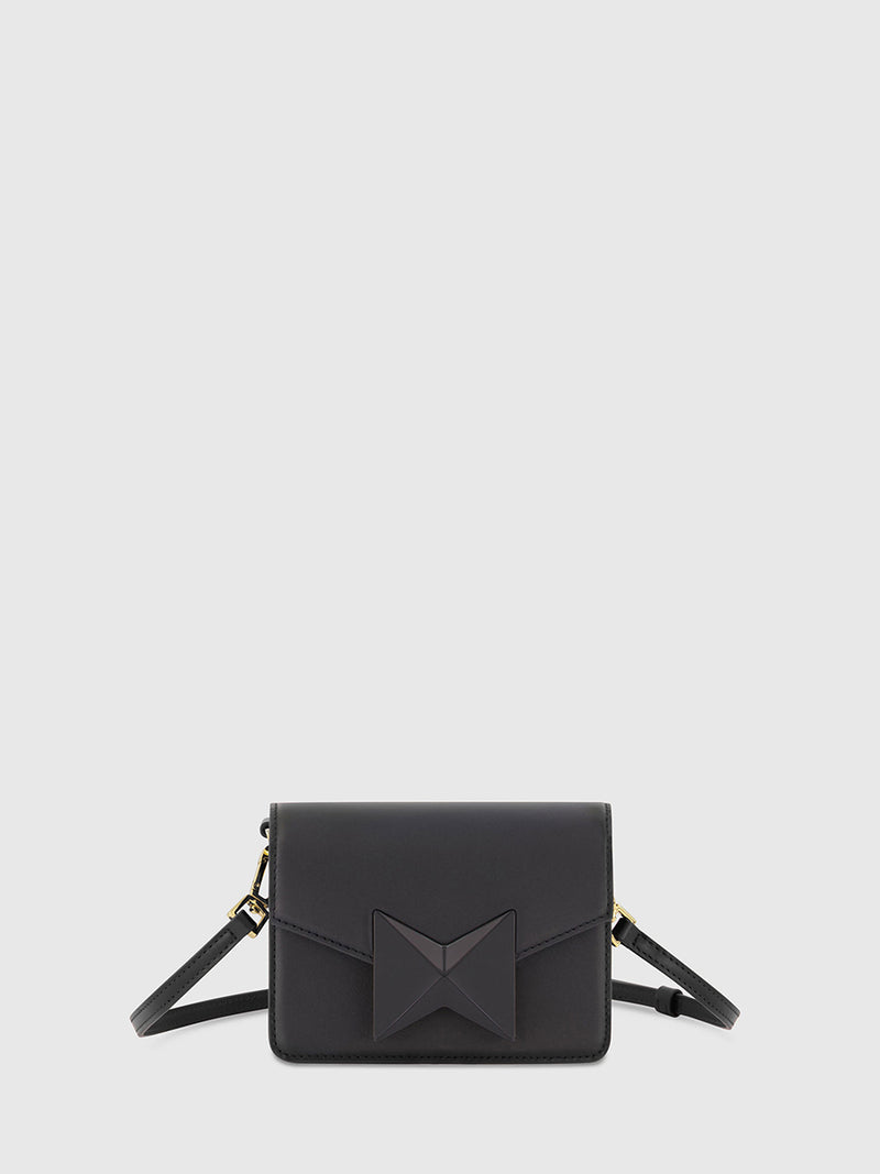 Black Mini Leather Tone On Tone Crossbody Bag