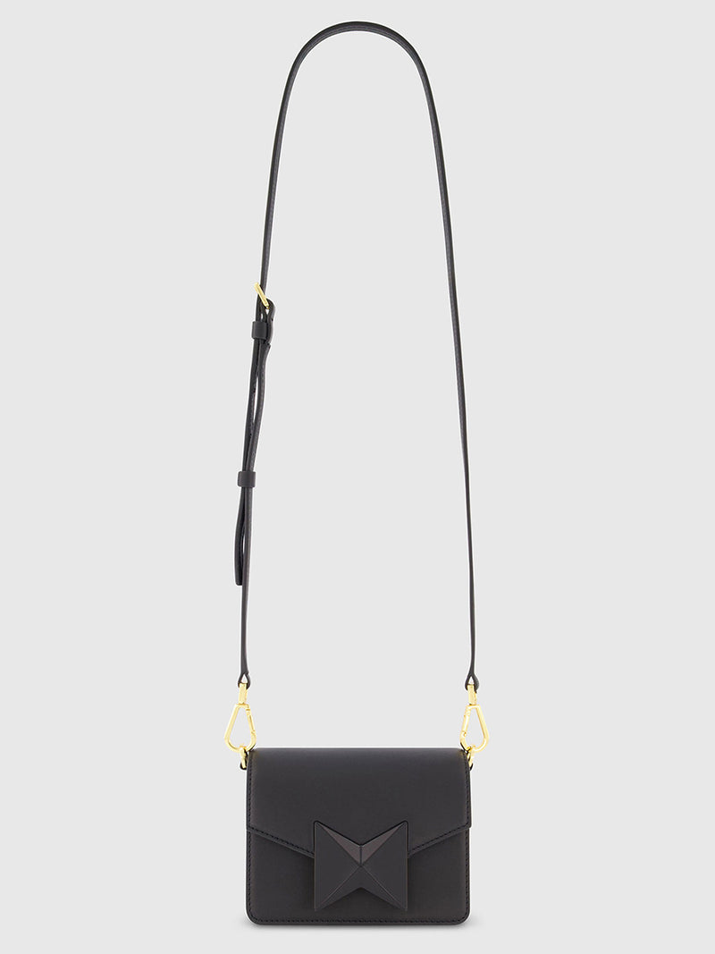 Black Mini Leather Tone On Tone Crossbody Bag
