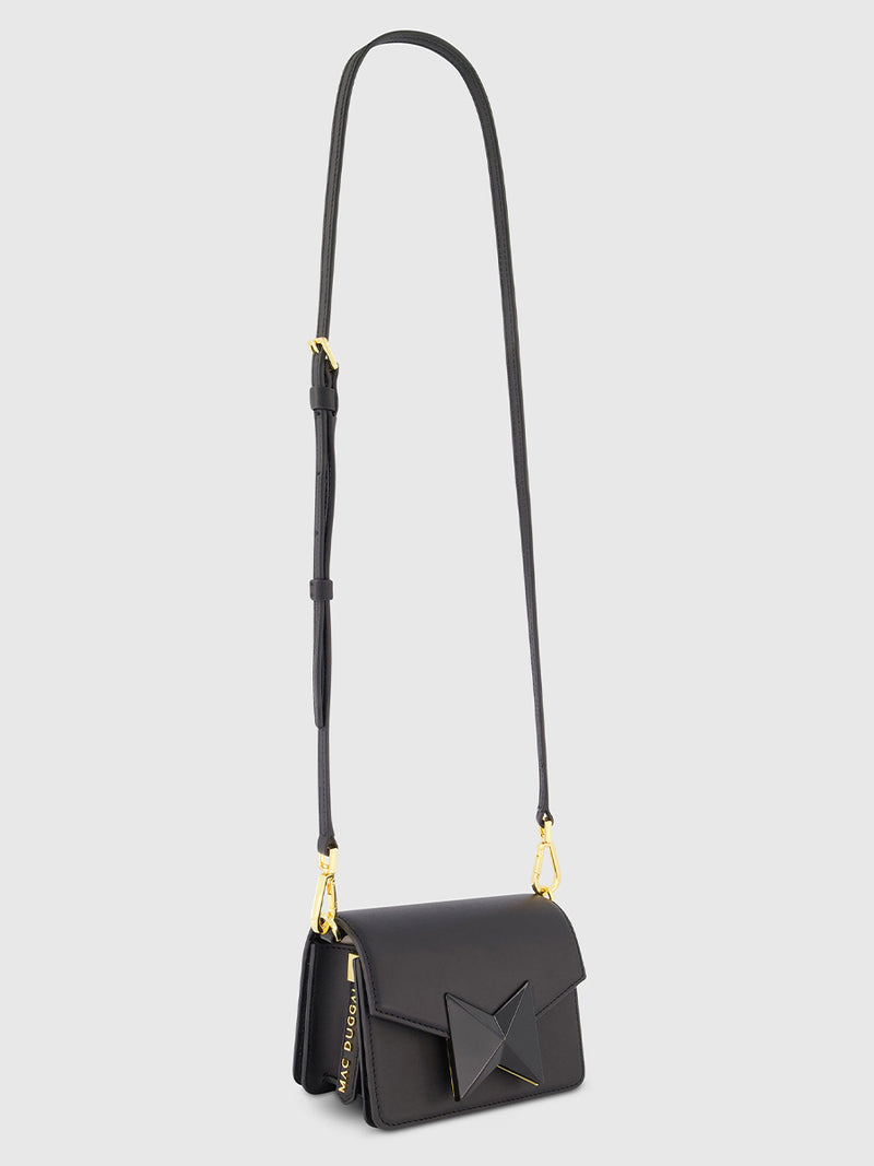 Black Mini Leather Tone On Tone Crossbody Bag