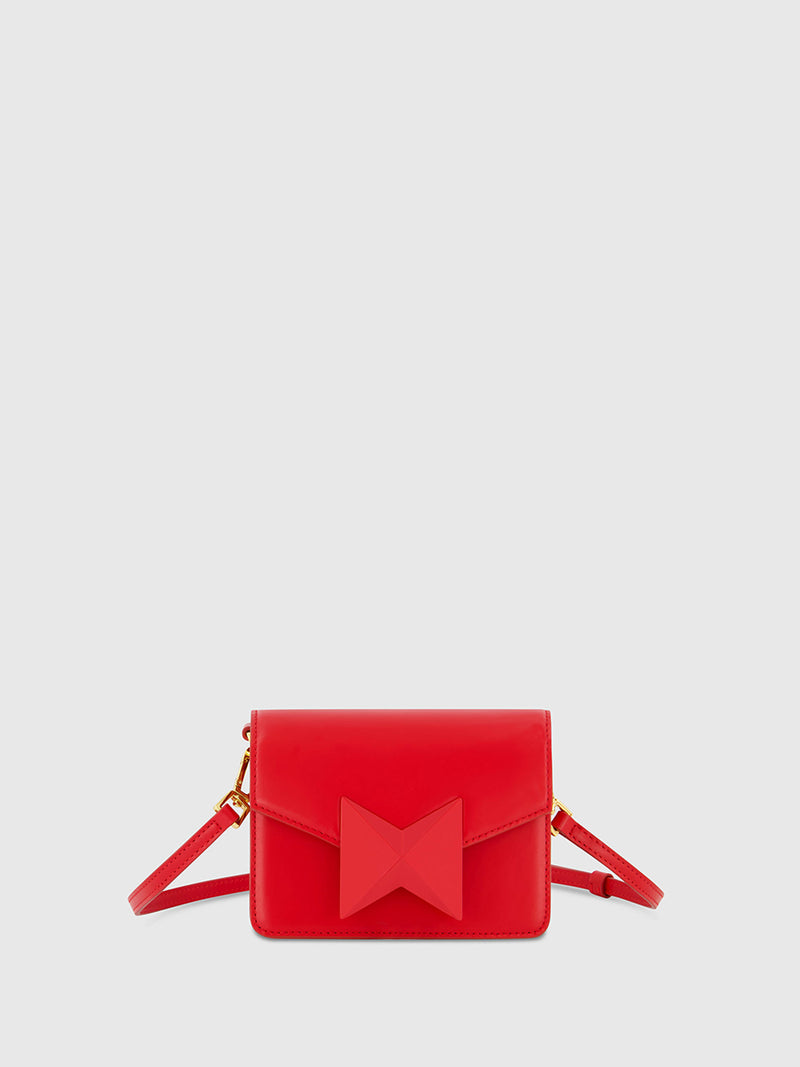 Red Mini Leather Tone On Tone Crossbody Bag