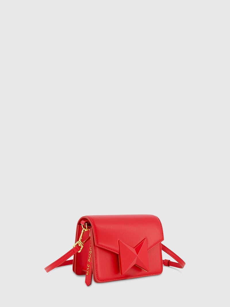 Red Mini Leather Tone On Tone Crossbody Bag