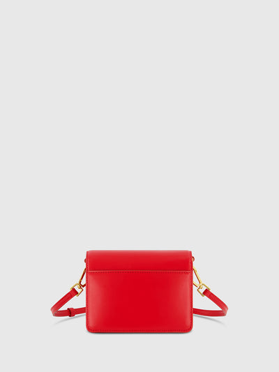 Red Mini Leather Tone On Tone Crossbody Bag