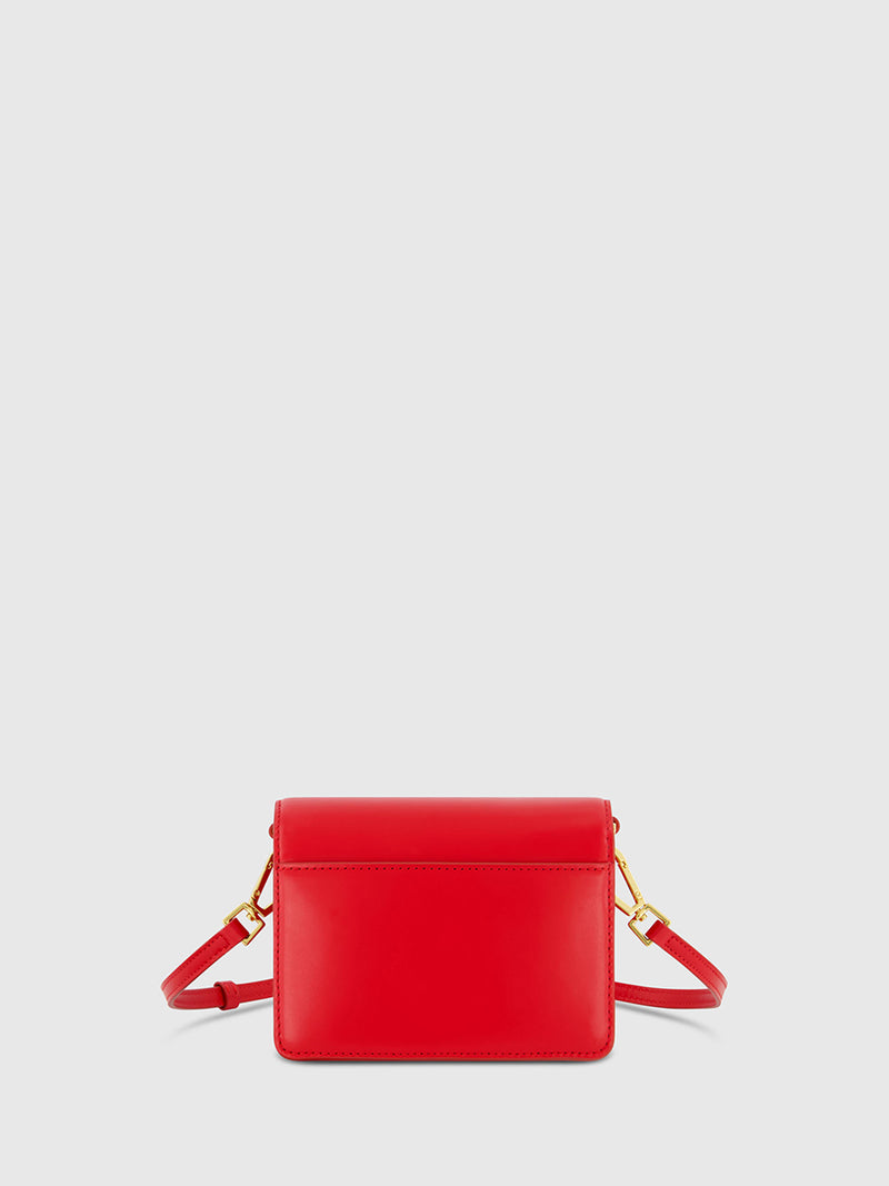 Red Mini Leather Tone On Tone Crossbody Bag