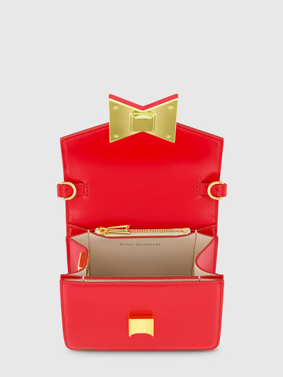 Red Mini Leather Tone On Tone Crossbody Bag