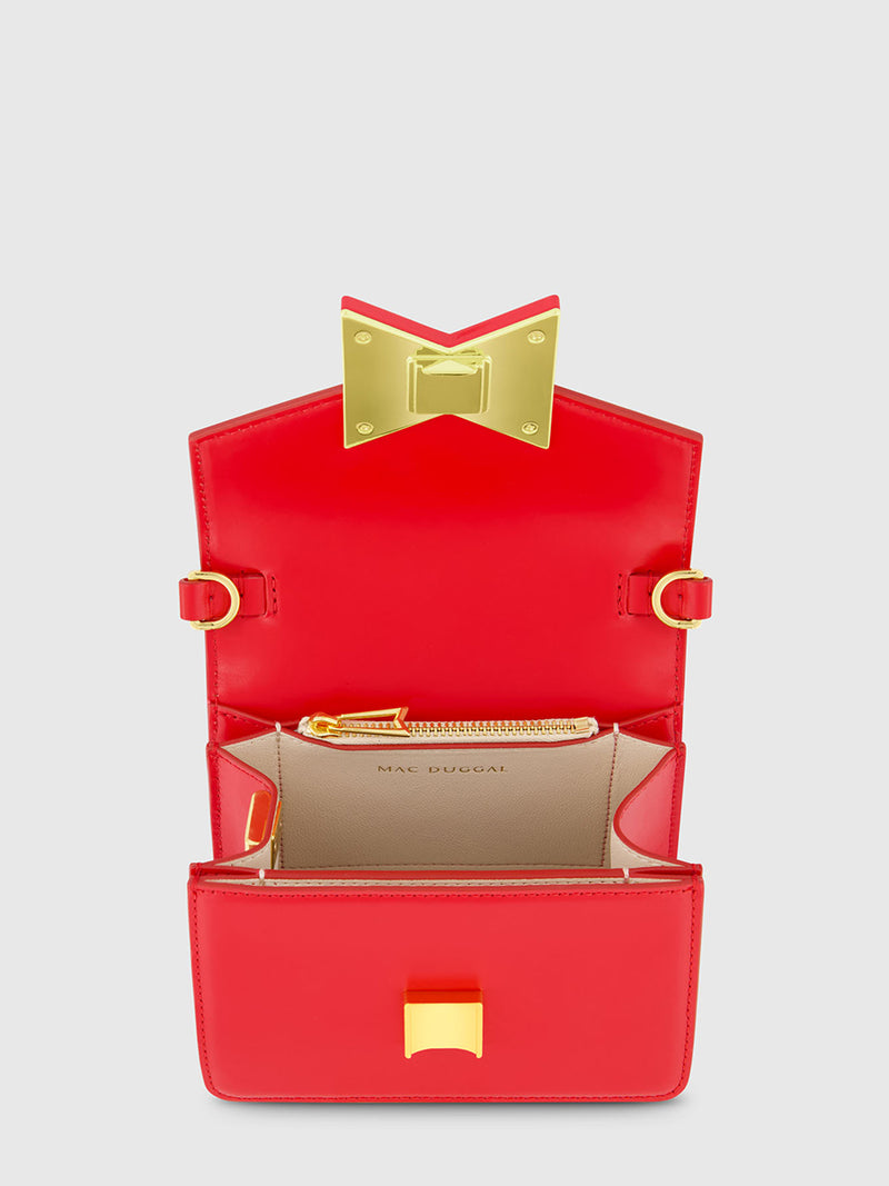 Red Mini Leather Tone On Tone Crossbody Bag