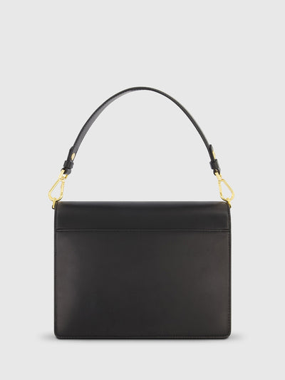 Black Classic Leather Medium Shoulder Bag with Detachable Strap