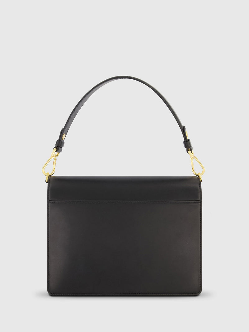 Black Classic Leather Medium Shoulder Bag with Detachable Strap