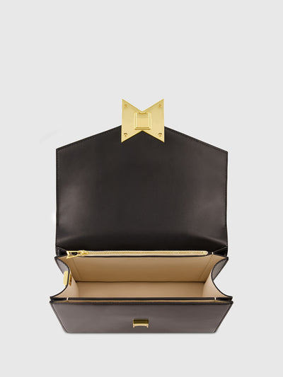 Black Classic Leather Medium Shoulder Bag with Detachable Strap